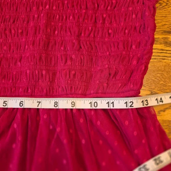 NWT Mine S Red Swiss Dot Tulle Maxi Dress Smocked Flutter Sleeve Cottagecore - Picture 8 of 14